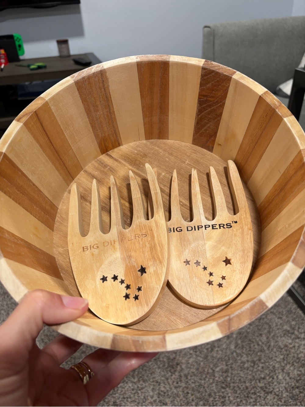 Wooden Salad Bowl with 2 Servers